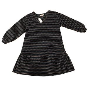 LOFT Patterned Dress With Ruffle, Size Medium, Dark Blue